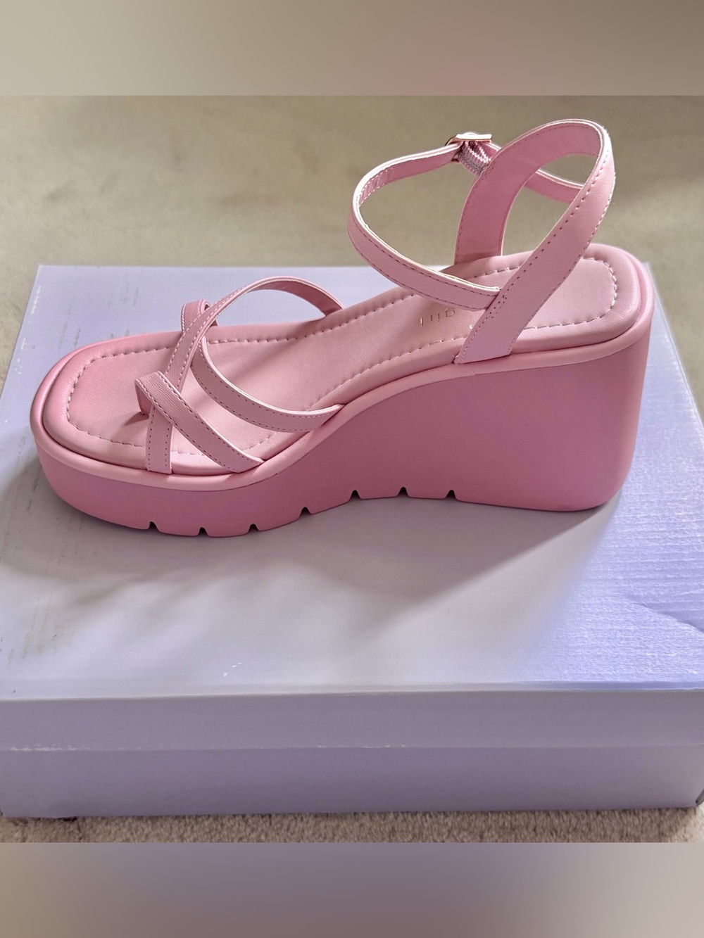 Madden Girl Women’s Pink 1-1/2” Platform Strappy Square Toe Wedge Sandals - Picture 4 of 6